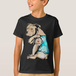 Camiseta Engraçado Cachorro Pitbuloso Adoro Vovô Tattoo Eng