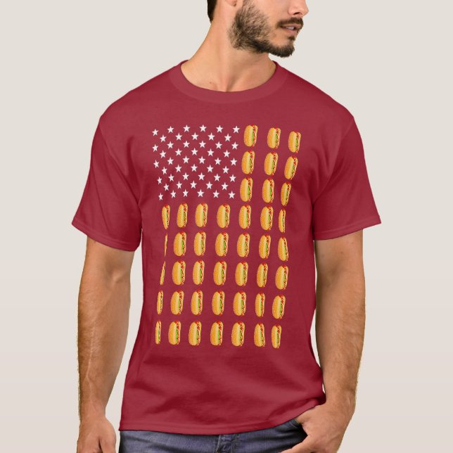 Camiseta Engraçado Cachorro Quente Americano Bandeira Frank (Frente)