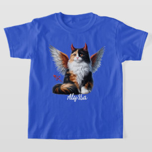 Camiseta Engraçado Calico Demon e Angel Cat