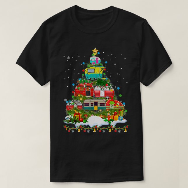 Camiseta Engraçado Camping Feliz Árvore de Natal Camper Sno (Frente do Design)
