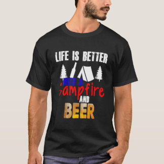 Camiseta Engraçado Camping Life É Melhor Com Campfire Beer 