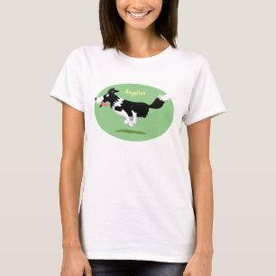 Camiseta Engraçado Cão da Borda Collie executando desenho a