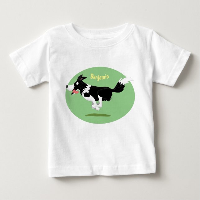 Camiseta Engraçado Cão da Borda Collie executando desenho a (Frente)