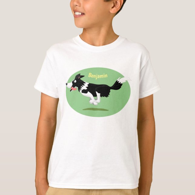 Camiseta Engraçado Cão da Borda Collie executando desenho a (Frente)