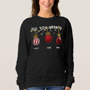 Camiseta Engraçado Cão de Natal Paz Amor Pitbull Lover