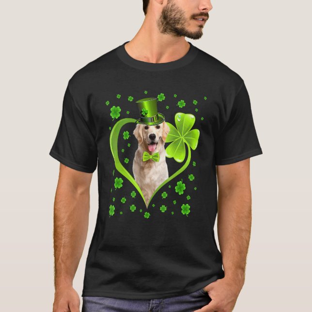 Camiseta Engraçado Cãozinho Shamrock Labrador Dia de São Pa (Frente)