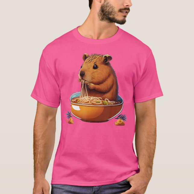 Camiseta Engraçado Capybara Capibara Comendo Ramen Nood (Frente)