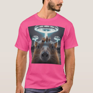 Camiseta Engraçado Capybara Selfie Com Ufos Estranho