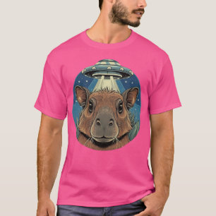 Camiseta Engraçado Capybara Selfie Com Ufos Estranho
