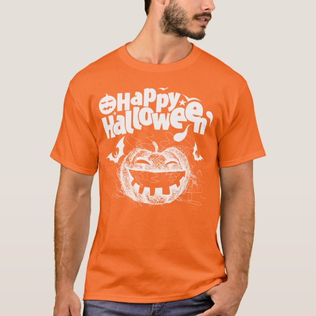 Camiseta Engraçado Cara De Pumpkin Para Homens Costume T-Sh (Frente)