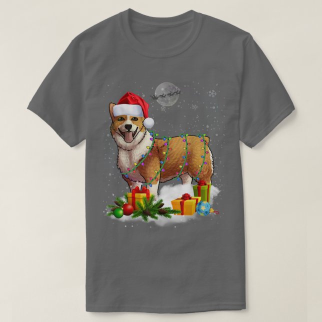 Camiseta Engraçado Cardigan Welsh Corgi Dog Christmas Light (Frente do Design)