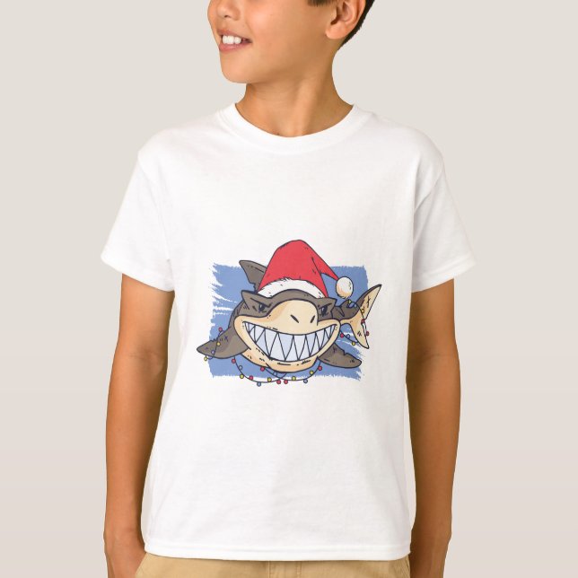 Camiseta Engraçado Cartografia de Natal SHARK Crianças Garo (Frente)