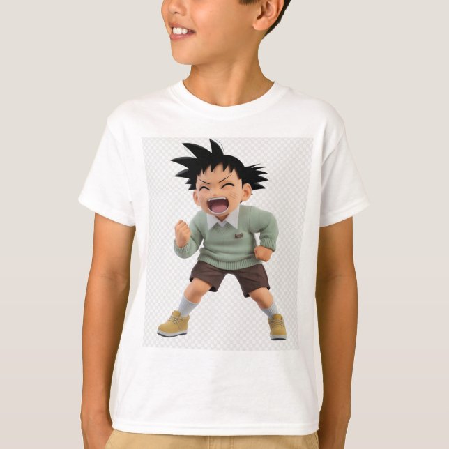Camiseta Engraçado Cartoon Boy - Tee Reproduzível (Frente)
