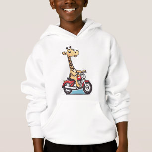 Camiseta Engraçado Cartoon Giraffe Dirigindo Uma Moto,