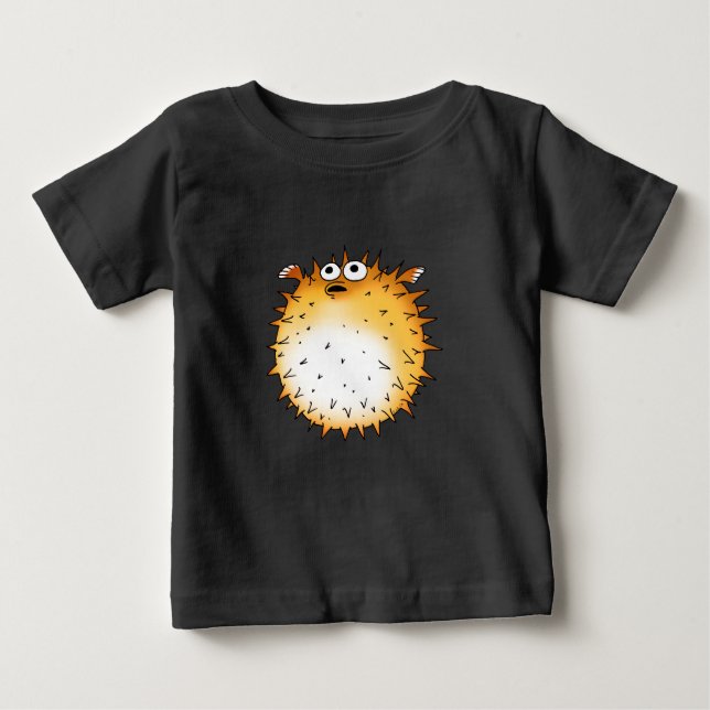 Camiseta Engraçado Cartoon Puffer Fish Design (Frente)