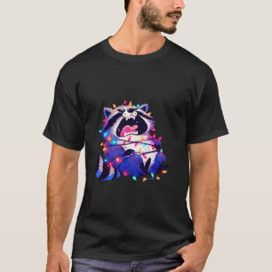 Camiseta Engraçado Cartoon Raccoon Árvore de Natal Light Ch