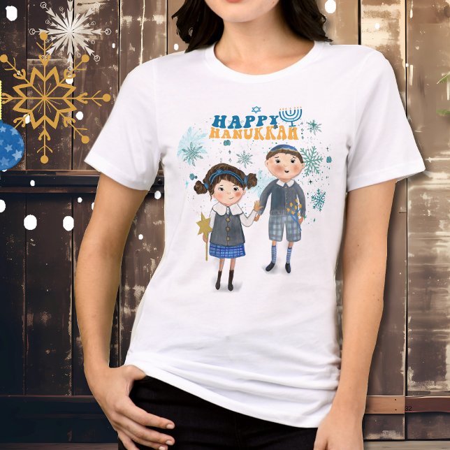 Camiseta Engraçado Casal Judeu Feliz Hanukkah (Funny Cute Jewish Couple Happy Hanukkah Tri-Blend Shirt)