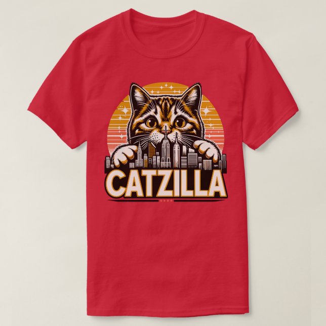 Camiseta Engraçado Cat Catzilla (Frente do Design)