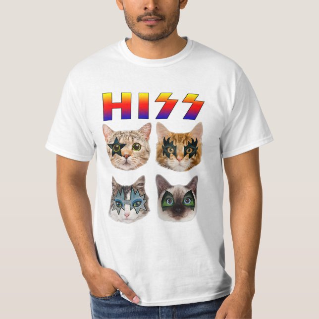 Camiseta Engraçado Cat Hiss Rock and Roll for Cat Lover (Frente)