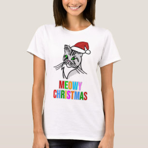 Camiseta Engraçado Cat Meowy Natal