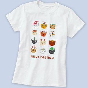 Camiseta Engraçado Cat Meowy Natal