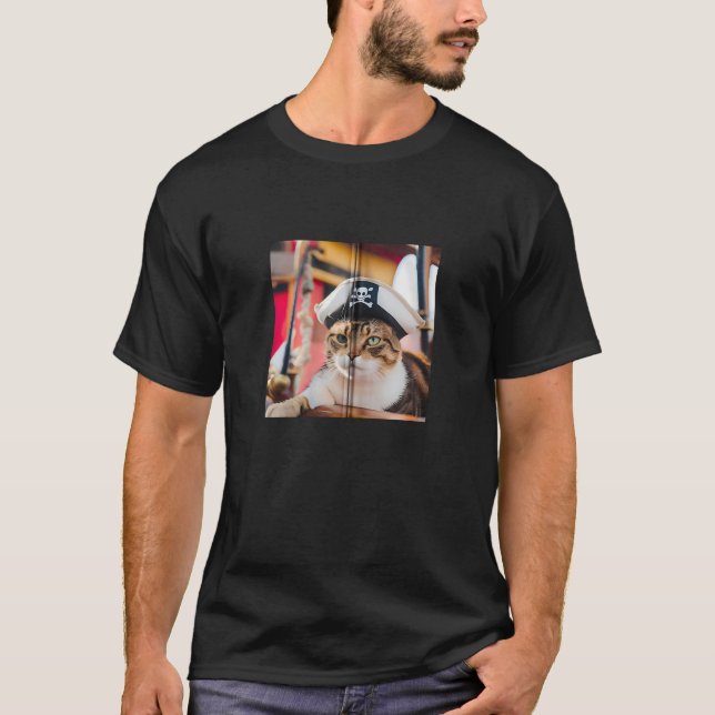 Camiseta Engraçado Cat Pirate Zip (Frente)