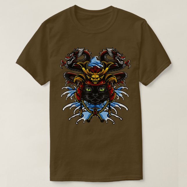 Camiseta Engraçado Cat Samurai katana Tattoo Graphic Ninja  (Frente do Design)