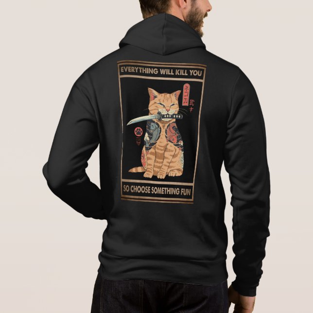 Camiseta Engraçado Cat Samurai Tudo Vai Te Matar (Verso)