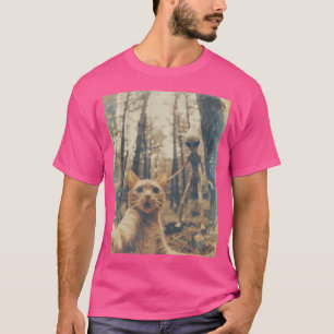 Camiseta Engraçado Cat Selfie Alienígena Vintage Ufo Aliení