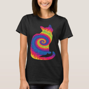 Camiseta Engraçado Cat Tie Dye Rainbow Hippie Costume Hippy