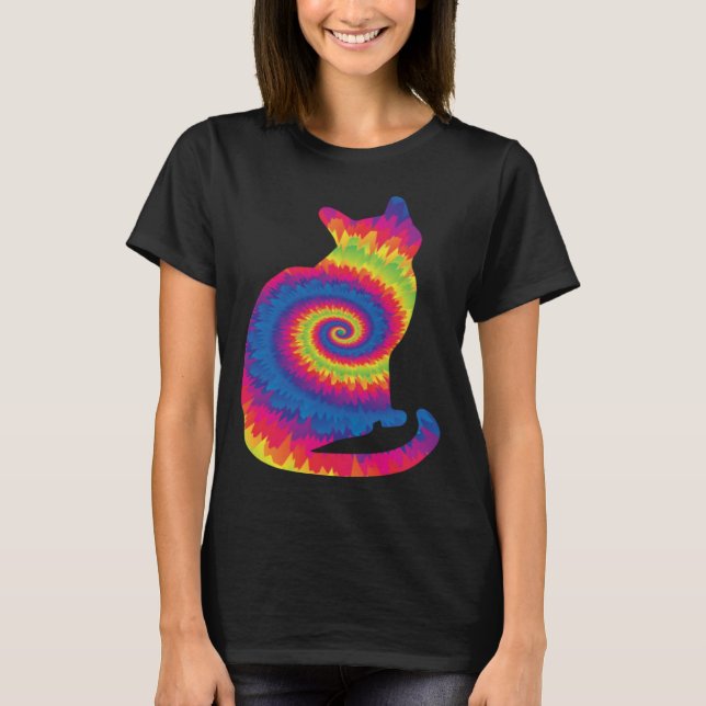 Camiseta Engraçado Cat Tie Dye Rainbow Hippie Costume Hippy (Frente)
