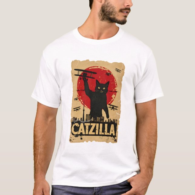 Camiseta Engraçado Catzilla Cat, Cat Parody (Frente)