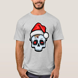 Camiseta Engraçado Caveira de Natal, Estilo de Cartoon
