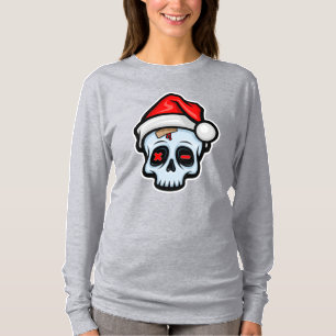 Camiseta Engraçado Caveira de Natal, Estilo de Cartoon