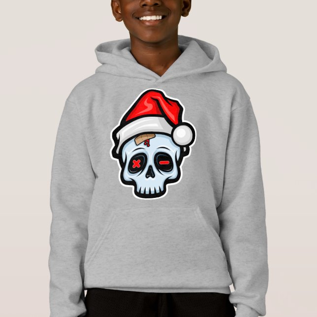 Camiseta Engraçado Caveira de Natal, Estilo de Cartoon (Frente)