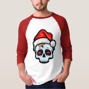 Camiseta Engraçado Caveira de Natal, Estilo de Cartoon