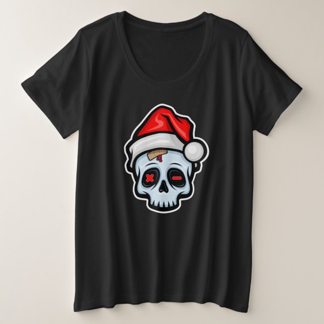 Camiseta Engraçado Caveira de Natal, Estilo de Cartoon (Frente do Design)