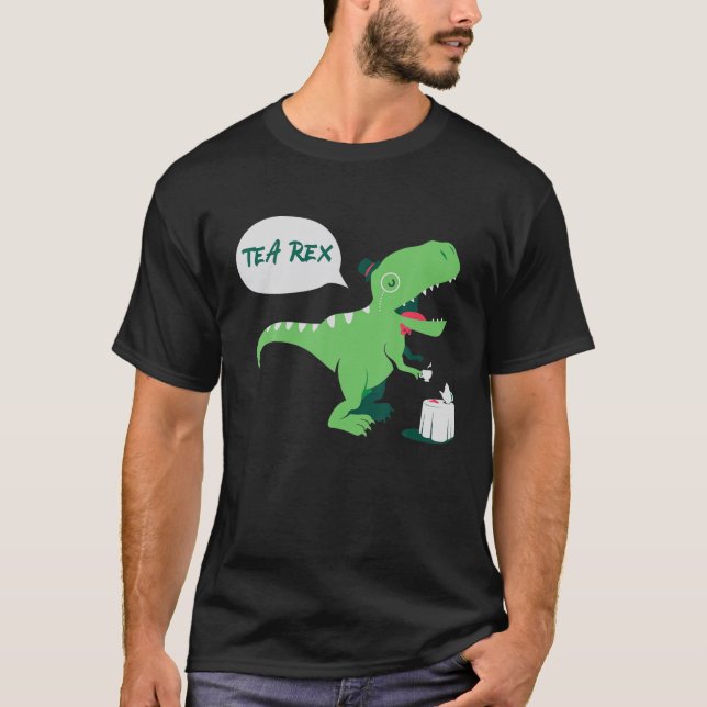 Camiseta Engraçado Chá Rex Tyrannosaurus Dino Bebendo Tea (Frente)