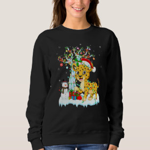 Camiseta Engraçado Cheetah Xmas Tree iluminando Santa Hat C