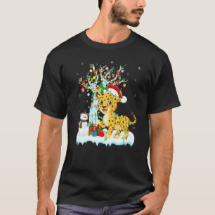 Camiseta Engraçado Cheetah Xmas Tree iluminando Santa Hat C