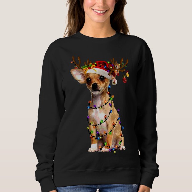 Camiseta Engraçado Chihuahua natal Reindee natalino Luz (Frente)