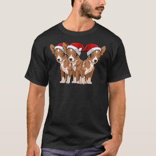 Camiseta Engraçado Chihuahuas Cães Vestindo Papai Noel Chri