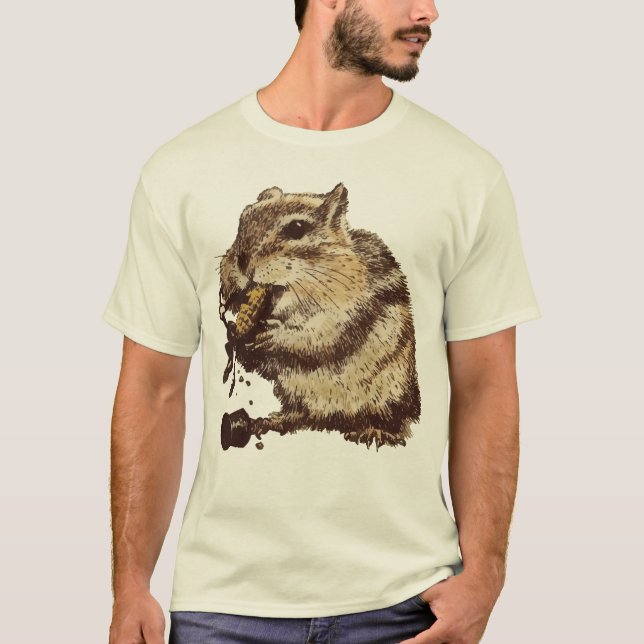 Camiseta Engraçado Chipmunk Comendo Uma Pessoa De Milho (Frente)