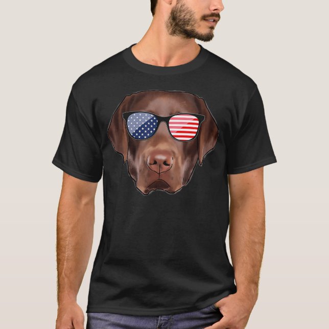 Camiseta Engraçado Chocolate Labrador - Bandeira Americana (Frente)
