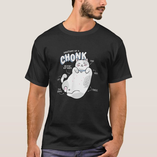 Camiseta Engraçado Chonk Cat Meme Anatomia de uma Pedra (Frente)