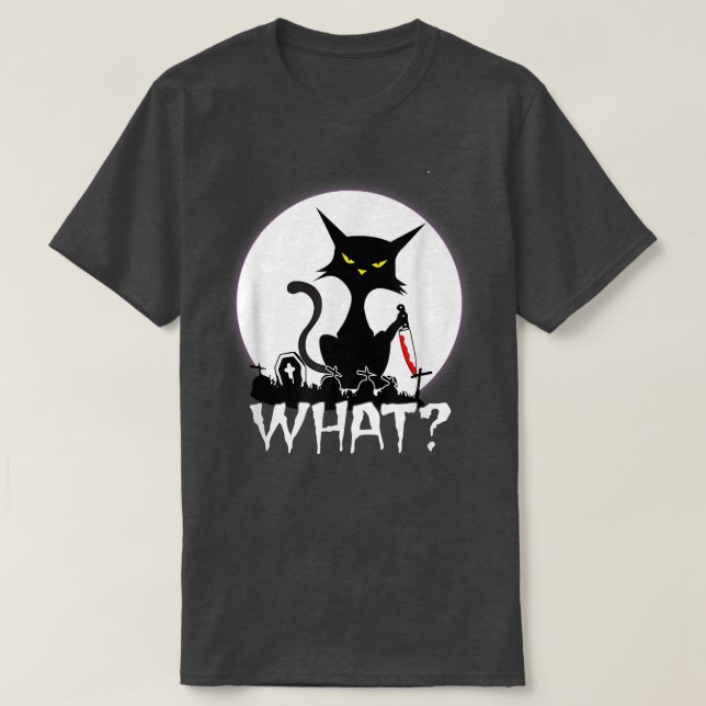Camiseta Engraçado Citação Assustadora Gato Lua Noite do Di (Frente do Design)