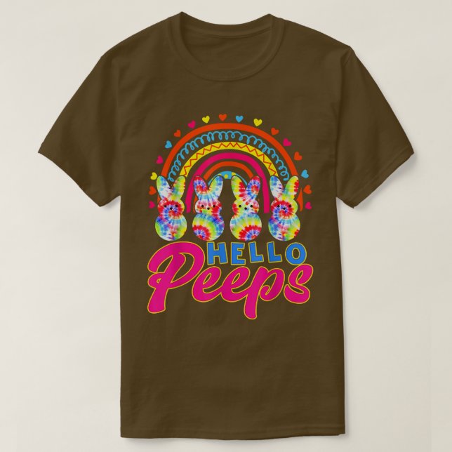 Camiseta Engraçado Coelhinhos do Arco-Íris Olá Páscoa Tie D (Frente do Design)