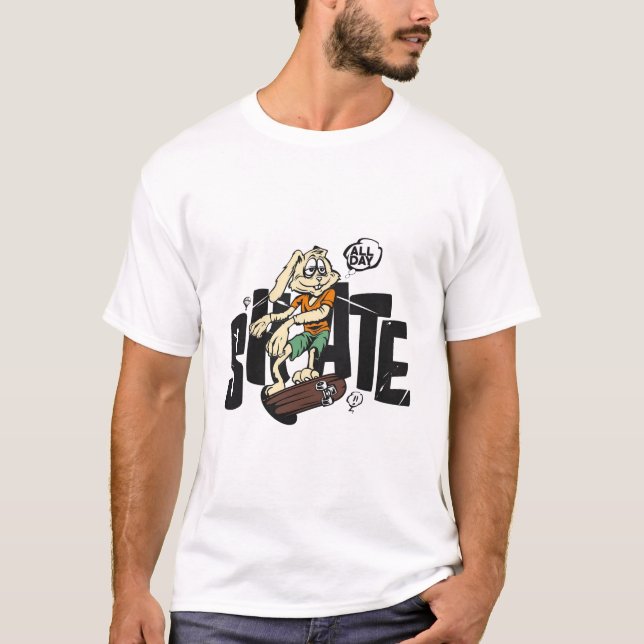 Camiseta Engraçado coelho com skate - Texto "Skate do dia t (Frente)