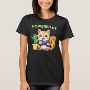 Camiseta Engraçado com Poder de Gamer Gato Planta Pizza Jog