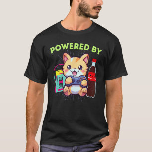 Camiseta Engraçado com Poder de Gamer Gato Refrigerante & O